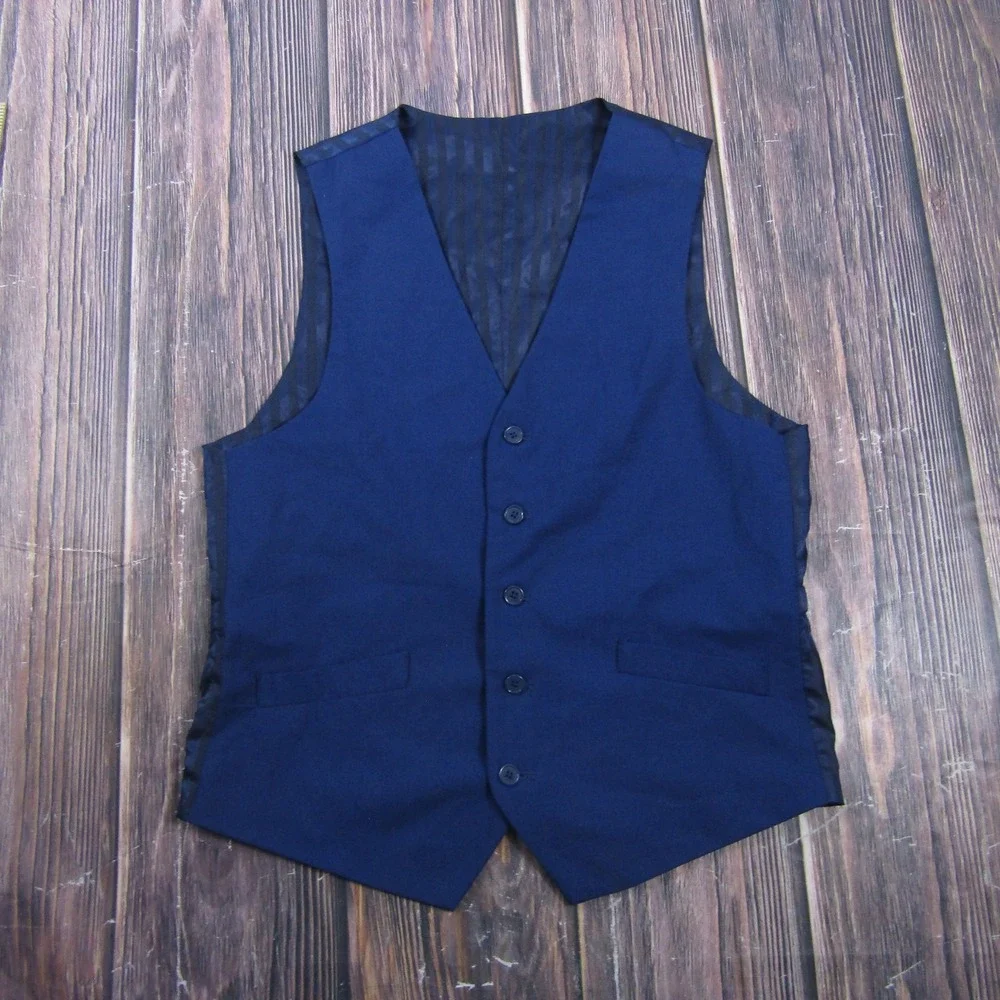 Suit Vest Marchatti Mens 38 Blue‎ Striped Polyester 3 Piece Formal Waistcoat